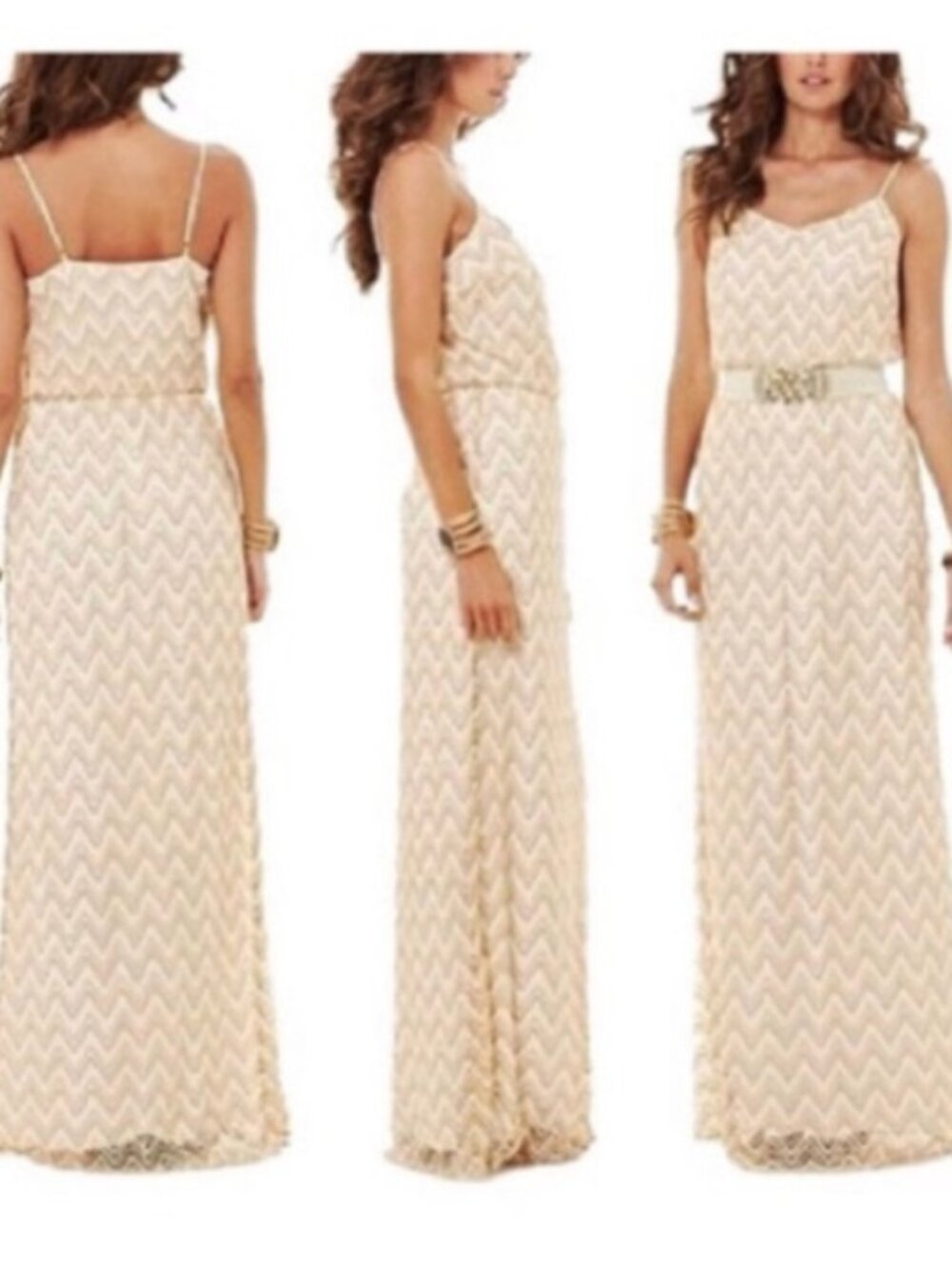 Lilly Pulitzer Metallic Gold Chevron Maxi Dress